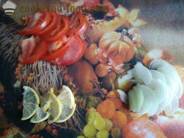 Skuša pečen s paradižnikom in limone v folijo - kot pečene skuše z limono v pečici, s korak za korakom receptov fotografije
