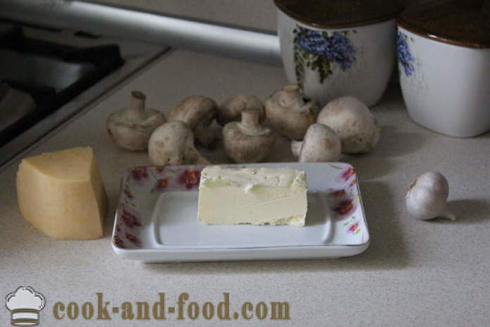 Hitra hrana z gobami in sirom - kot pečene gobe s sirom v pečici, s korak za korakom receptov fotografije