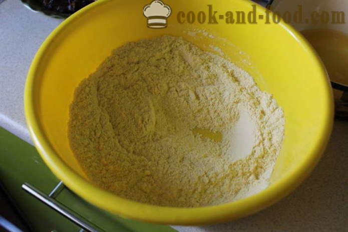 Prehranska torta z datumi iz koruzne moke - kako speči torto z mlekom in koruzne moke, s korak za korakom receptov fotografije