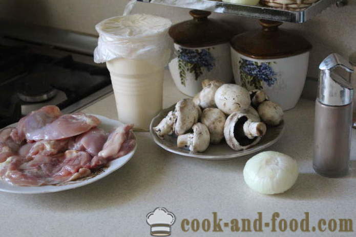 Piščančja stegna brez kosti z gobami v pečici - kako kuhati okusno piščančje stegna v pečici, s korak za korakom receptov fotografije