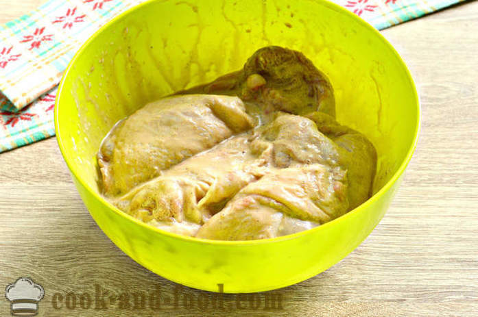 Piščančja stegna v pečici - kako kuhati piščanca stegna v majoneze in sojine omake, korak za korakom receptov fotografije