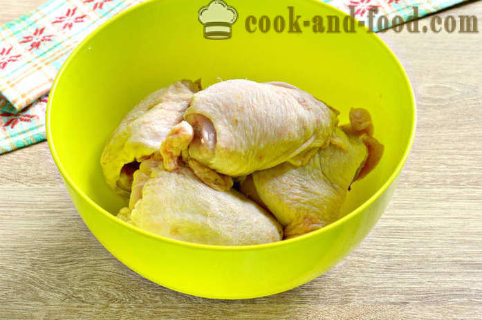 Piščančja stegna v pečici - kako kuhati piščanca stegna v majoneze in sojine omake, korak za korakom receptov fotografije