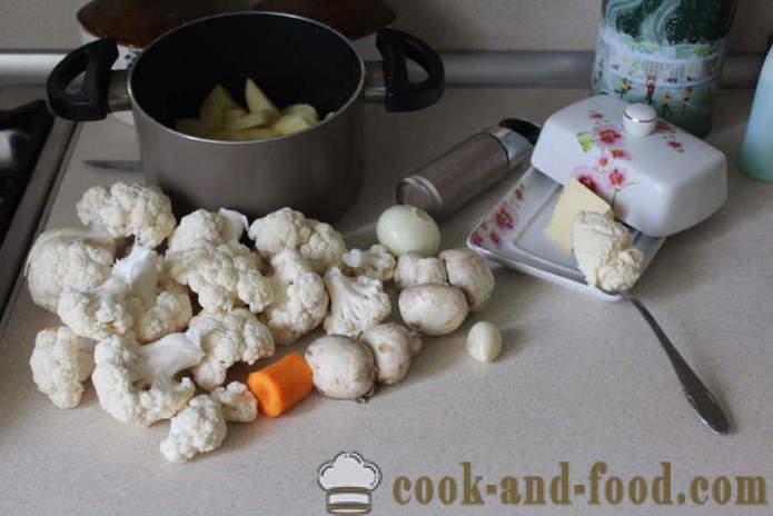 Kremna juha z gobami in cvetačo - kako kuhati juho z gobami, korak za korakom receptov fotografije