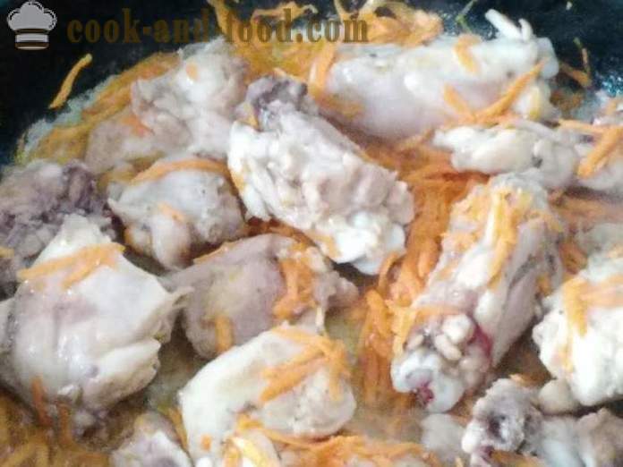 Okusne piščančje pilaf ješprenj in piščančja stegna - kako narediti piščanca pilaf z ječmenom, korak za korakom receptov fotografije
