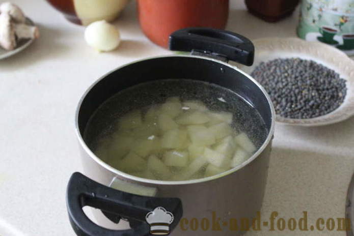 Leča juha z gobami in paradižnikovega soka, - kako bi leče juha s paradižnikom, korak za korakom receptov fotografije