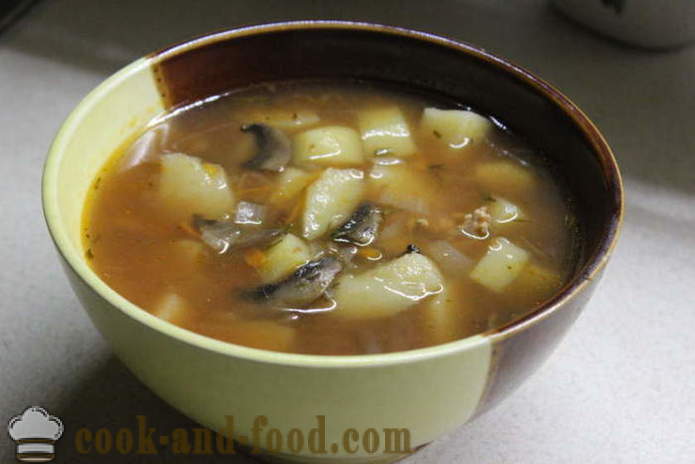 Leča juha z gobami in paradižnikovega soka, - kako bi leče juha s paradižnikom, korak za korakom receptov fotografije