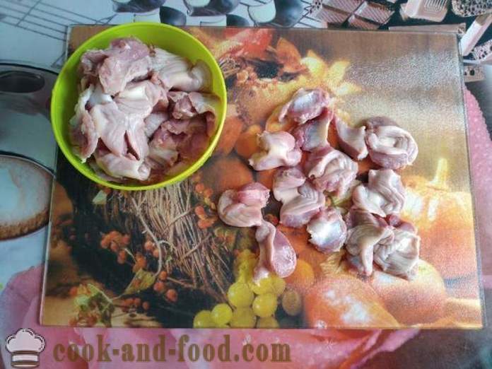 Dušen piščanec želodčkov v ponvi - kako kuhati okusno piščanca mlinčkov, korak za korakom receptov fotografije