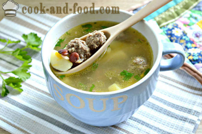 Fižolova juha z mesne kroglice in krompirjem - kako kuhati fižol juha z rdečim fižolom, korak za korakom receptov fotografije