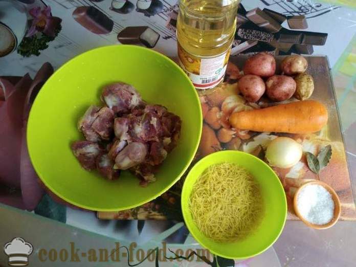 Juha s piščančjimi želodčki, rezanci in krompir - kako kuhati juho s piščančjimi želodčki, korak za korakom receptov fotografije