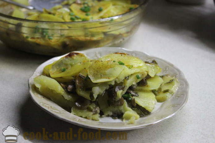 Lonec surovega krompirja z gobami in kislica - kako narediti pečenje krompirja z gobami, korak za korakom receptov fotografije