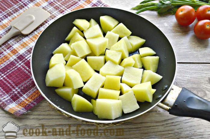 Krompir dušena z mesom in zelenjavo - kako kuhati okusne krompir v ponvi, korak za korakom receptov fotografije
