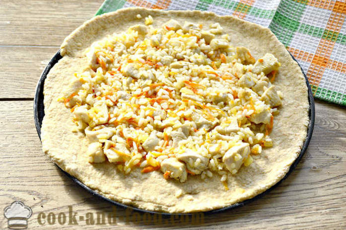 Pie Cela-žitna zrna s piščancem in rižem - kako kuhati piščanca pito v pečico, s korak za korakom receptov fotografije