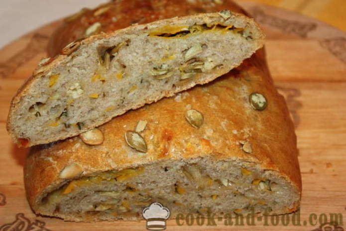 Polnozrnat kruh s sončničnimi semeni iz buče - kako bi kruh iz celega pšenične moke v pečici, s korak za korakom receptov fotografije