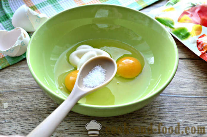 Jajčni zvitki s škrobom in majonezo - kako bi palačinke za jajčni solata, korak za korakom receptov fotografije