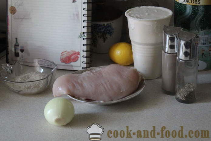 Mesne kroglice iz mletega piščanca z rižem in kislo smetanovi omaki - kako kuhati mesne kroglice iz mletega piščanca in riža, z korak za korakom receptov fotografije