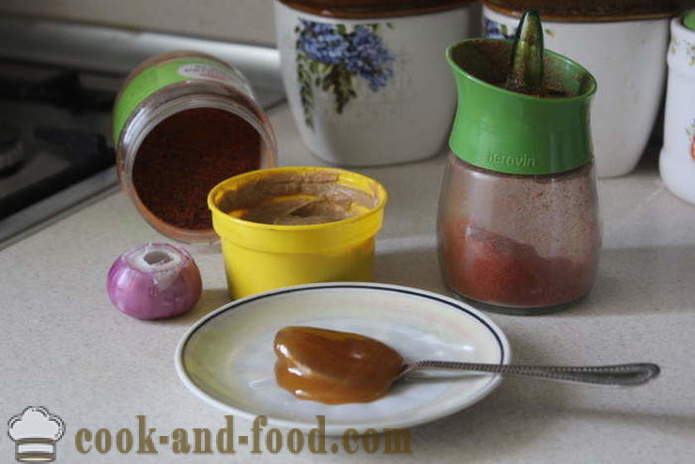 Medu gorčično omako za piščanca ali rebra - kako bi medu, gorčice omako za govedino, korak za korakom receptov fotografije