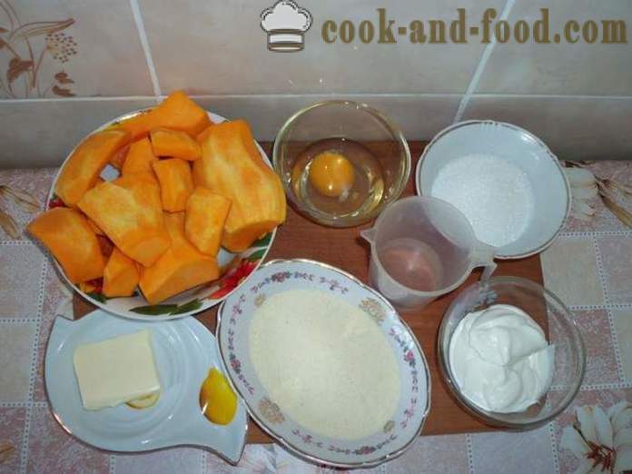 Pečena buča z zdrob in sveži sir brez - kako kuhati pečenje z bučo v pečici, s korak za korakom receptov fotografije