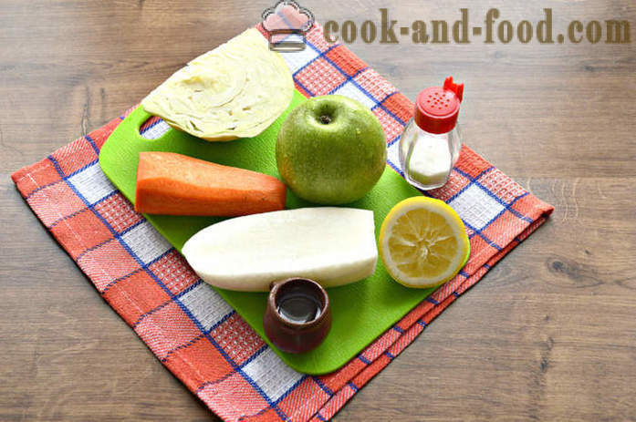 Solata iz Rotkva redkev in korenje, jabolka in zelje - kako pripraviti solato z Rotkva redkev in maslo, s korak za korakom receptov fotografije