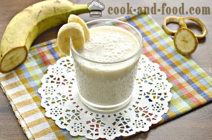 Banana smoothie z ovsenimi kosmiči - kako narediti napitek banana z mlekom in ovsena kaša v mešalniku, korak za korakom receptov fotografije