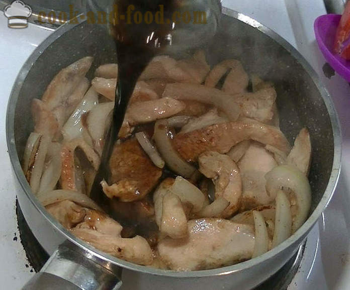 Piščančje prsi v kitajski sojine omake - kako kuhati piščanca v kitajski omaki, korak za korakom receptov fotografije