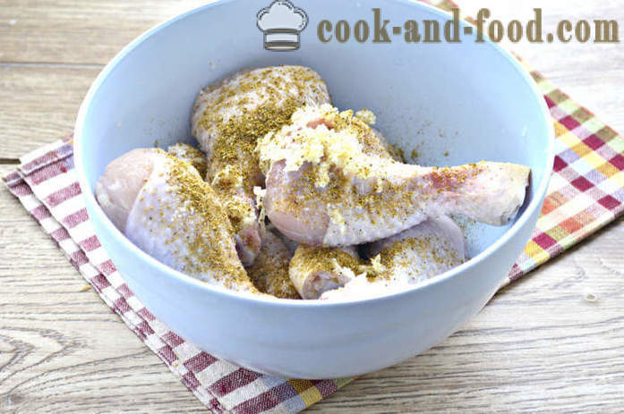 Okusne piščančje krače v pečici - kot okusno pečene piščančje krače, korak za korakom receptov fotografije