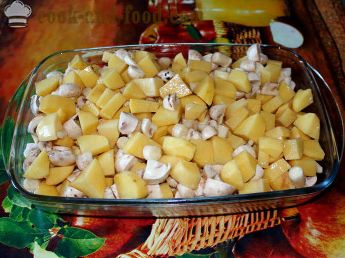 Krompir z gobami, pečen v pečici - kot pečen krompir z gobami, korak za korakom receptov fotografije