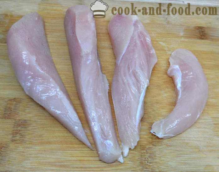 Nekuhano sunkovito piščančje prsi doma - kako narediti sunkovito piščanec doma, korak po korak receptov fotografije
