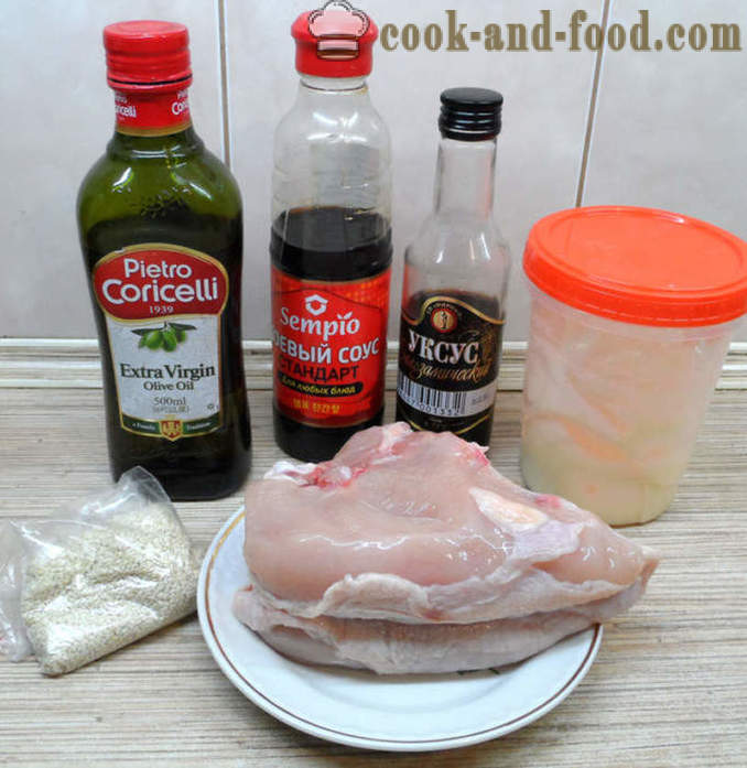 Okusna piščanec s sezamom in sojino omako - tako okusno kuhati piščanca v pečici, s korak za korakom receptov fotografije