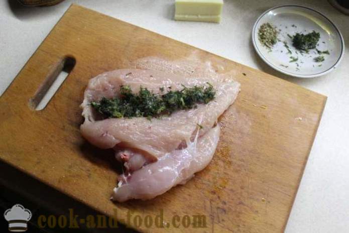Sir roll iz piščančjih prsi v pečici - kako narediti piščanca roll doma, korak za korakom receptov fotografije