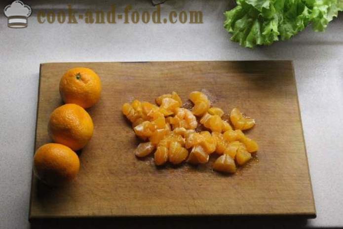 Novoletni solata s piščančjih prsi in mandarine - kako pripraviti solato s piščancem in mandarin, korak za korakom receptov fotografije