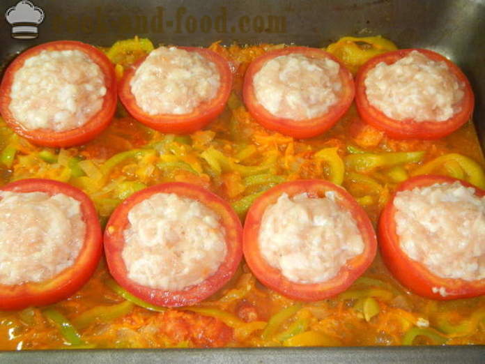 Paradižniki, polnjeni z mletim mesom v pečici - kako narediti polnjene paradižnike, korak za korakom receptov fotografije