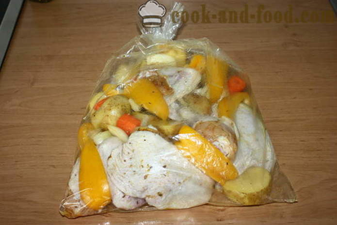 Pečen krompir s piščancem v rokavu - kako kuhati krompir v pečici s piščancem, korak za korakom receptov fotografije