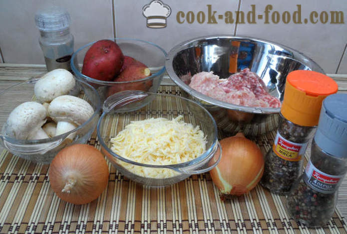 Listnatega testa pleskavice v pečici pečen z gobami in omako - kako kuhati sočne mesne kroglice v pečici, s korak za korakom receptov fotografije