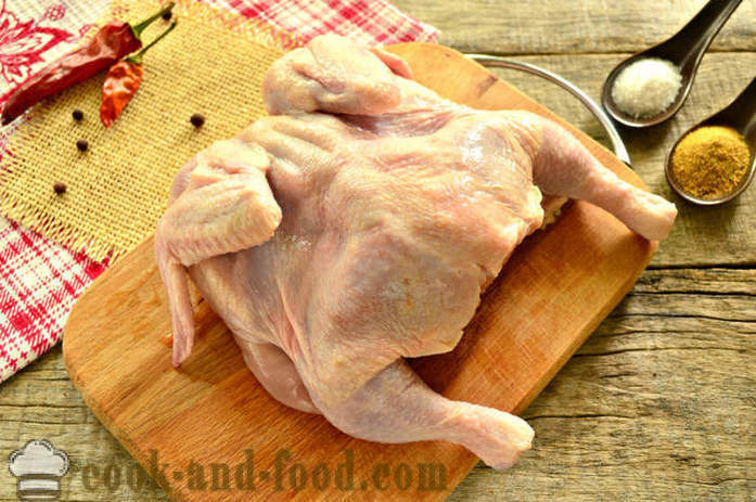 Cel piščanec pečen v foliji v pečici - kako kuhati piščanca v pečici v foliji, s korak za korakom receptov fotografije
