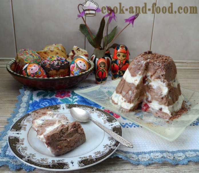 Tsar Velikonočni skuta s čokolado, kondenziranega mleka in brez jajc - kako kuhati kraljevo noč doma, korak za korakom receptov fotografije