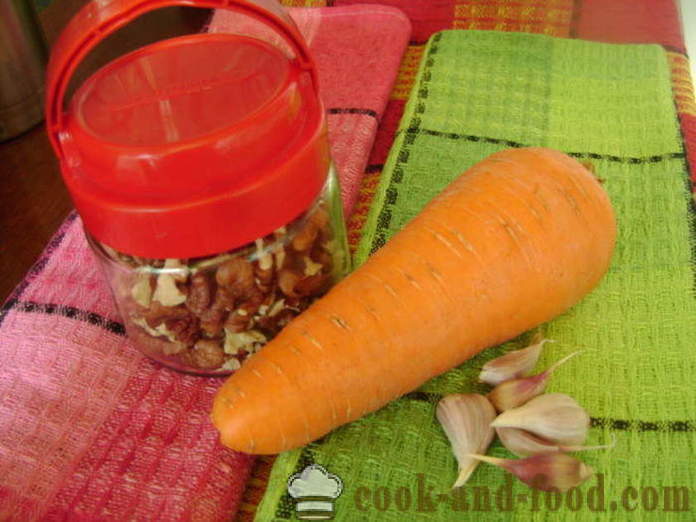 Majoneza okusna solata z divjim česnom, korenje, česen in oreški - kako kuhati korenčkovo solato z divjim česnom, s korak za korakom receptov fotografije
