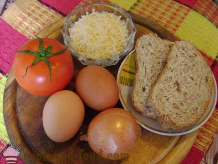 Umešana v italijanščini - kako kuhati umešana jajca s paradižnikom, sirom in kruhom, s korak za korakom receptov fotografije