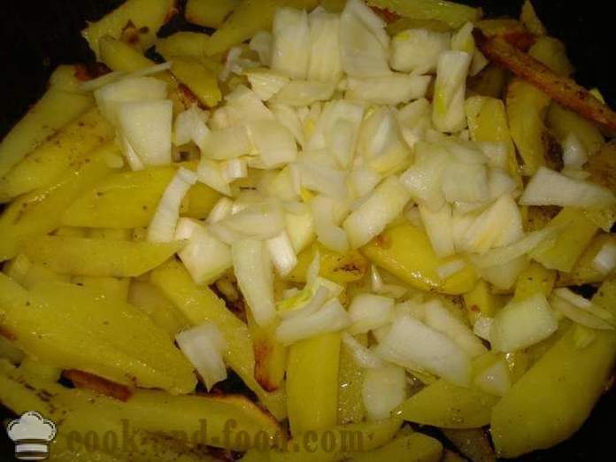 Pražen krompir s čebulo - kako kuhati ocvrt krompir s čebulo v ponvi, korak za korakom receptov fotografije