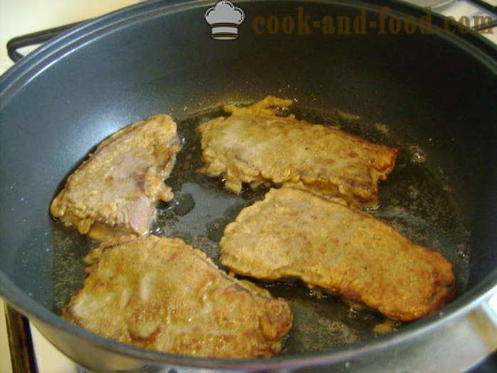 Mehka goveja jetra ocvrte - kako kuhati ocvrte govejega mesa, jetra, je mehka, s korak za korakom receptov fotografije