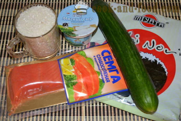 Suši zvitki z rdeče ribe, sir in kumarice - kako bi zvitki doma, korak po korak receptov fotografije