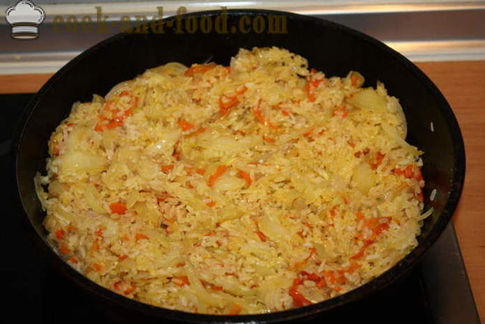 Okusna jed iz riža s korenčkom, čebulo in česen - kako kuhati okusno jed iz riža, korak za korakom receptov fotografije