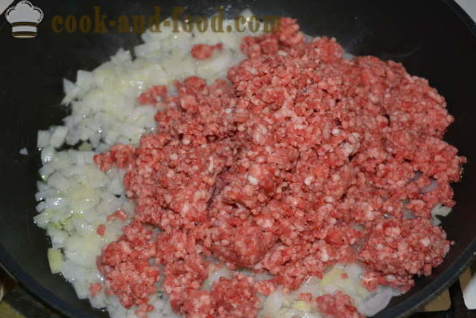Makaroni pečenje z mletim mesom in bešamel omako - kako kuhati testenine pečenje v pečici, s korak za korakom receptov fotografije