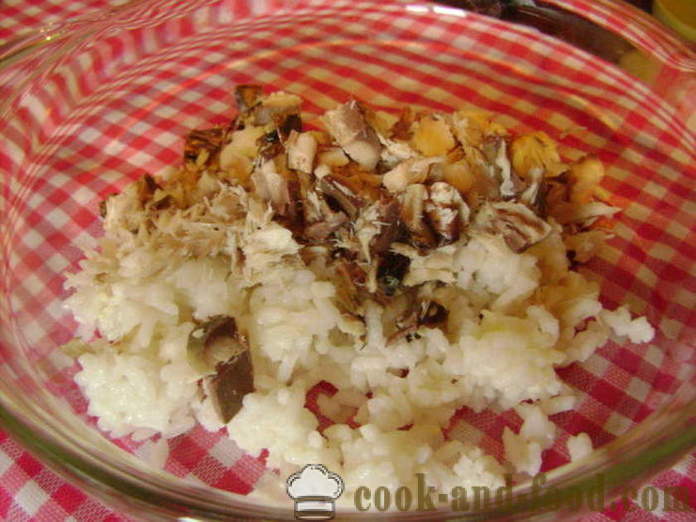 Enostavno ribe, solata z rižem in jajc - kako kuhati ribe solata z rižem, korak za korakom receptov fotografije