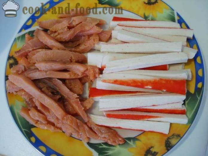 Suši zvitki z rakovic palice in rdeče rib - kuhanje suši zvitkih doma, korak po korak receptov fotografije