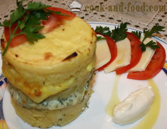 Layer krompir pečen s sirom v pečici - kot pečen krompir s sirom v pečici, pri čemer korak za korakom receptov fotografije