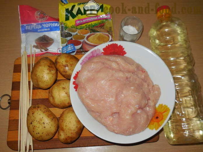 Krompir z mletim mesom, pečen v pečici na nabodala - kako speči krompir z mletim mesom v pečici, s korak za korakom receptov fotografije