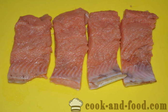 Kako zmanjšati roza file lososa - kako ločiti rožnati losos iz kosti, korak za korakom receptov fotografije
