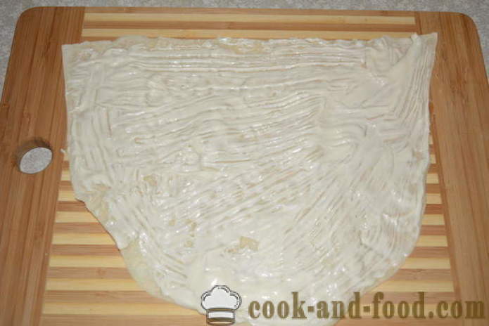 Preprost zvitek pita kruh z papaline, sir in jajca - kako kuhati štruce pita kruh z papaline, korak za korakom receptov fotografije