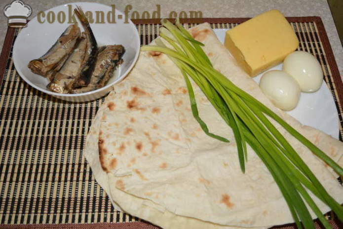 Preprost zvitek pita kruh z papaline, sir in jajca - kako kuhati štruce pita kruh z papaline, korak za korakom receptov fotografije