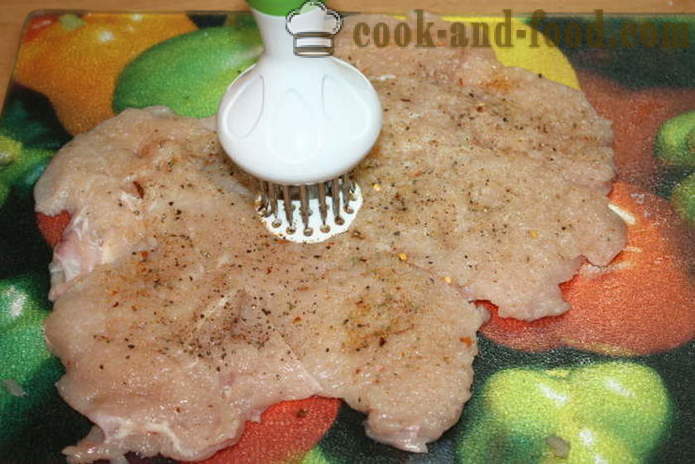 Mesna štruca piščančje prsi, polnjene z gobami in mletega mesa v pečici - kako kuhati mesno štruco doma, korak za korakom receptov fotografije